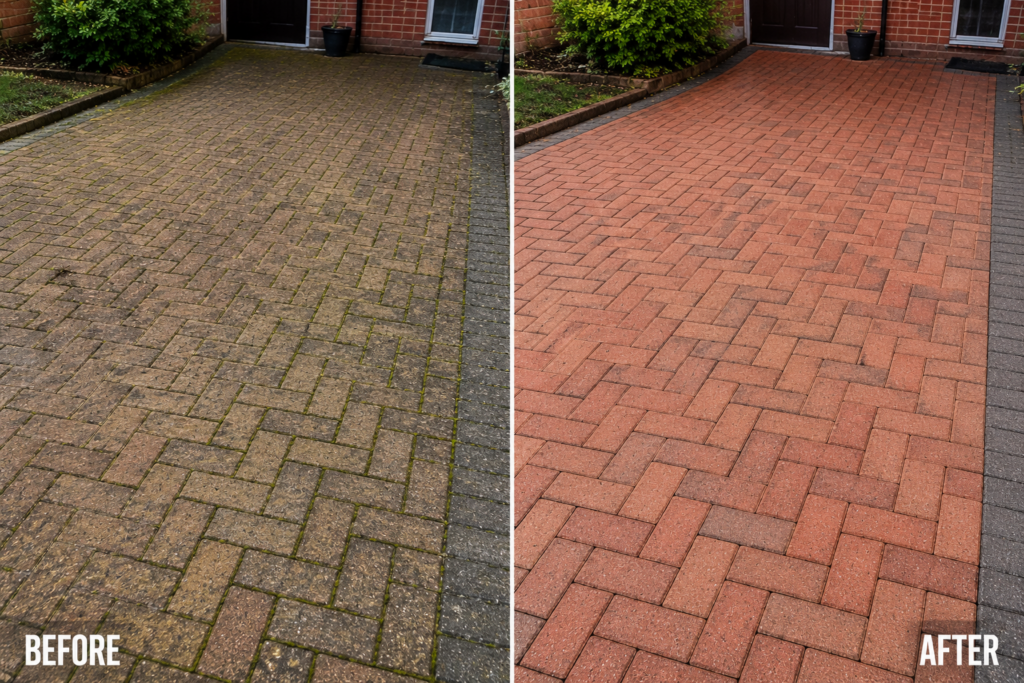 Cost of pressure washing in Kent before and after driveway cleaning by A&D Cleaning Solutions